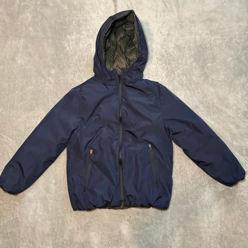 Zara Kids Puffer Zip Up Jacket Youth Size‎ 9 Blue Green Reversible Hooded Coat